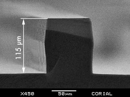 Led by CORIAL, the project HMDE - Hard Material Deep Etching - has the aim to develop micro-sized components made with hard materials (sapphire, glass, ceramics, crystals…), with 3D structures, not realizable by conventional micro-machining techniques.